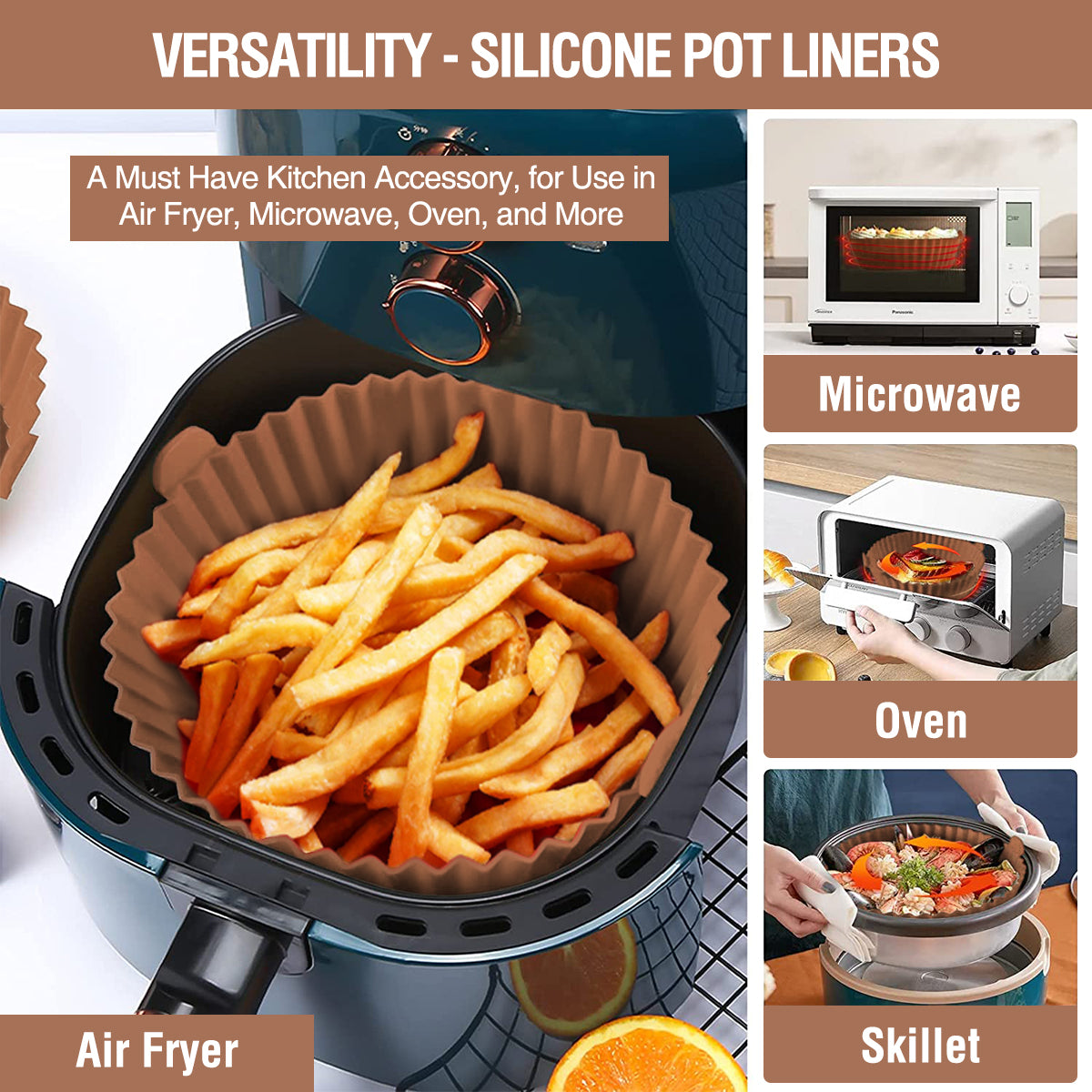 AKSDTH 2 Pack Air Fryer Silicone Liners Pot for 3 to 5 QT, Air Fryer S