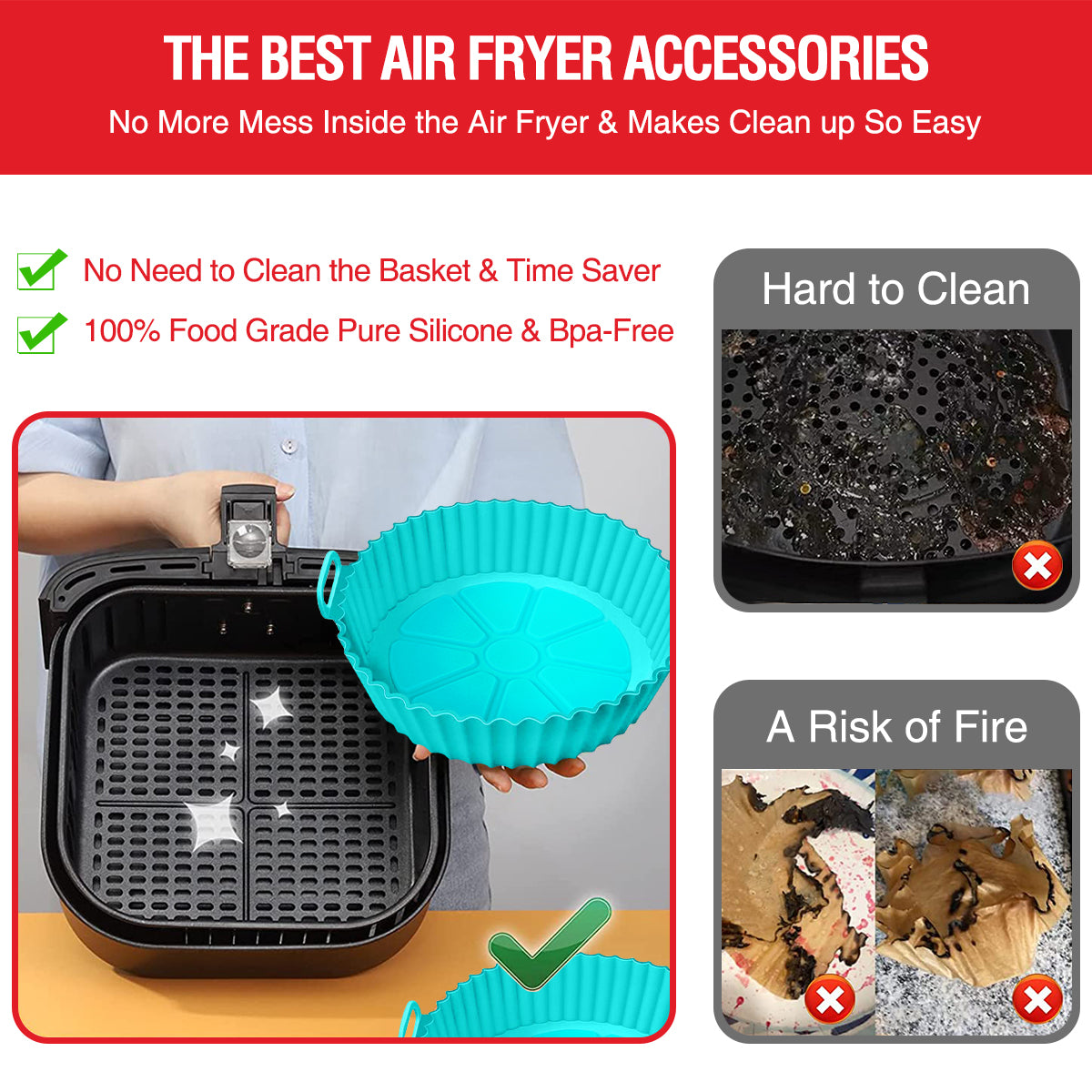 Silicone Air Fryer Liner Reusable Air Fryer Silicone Basket Heat Resistant  Easy Cleaning Air fryers Silicone Pot for 4 to 7 Qt for Air fryer Oven